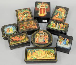 Appraisal: Group of ten Russian lacquered boxes Bread and Salt new