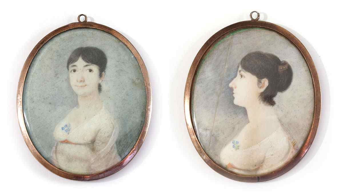 Appraisal: TWO TH CENTURY MINIATURE PORTRAIT PAINTINGS ON IVORY OF TWO