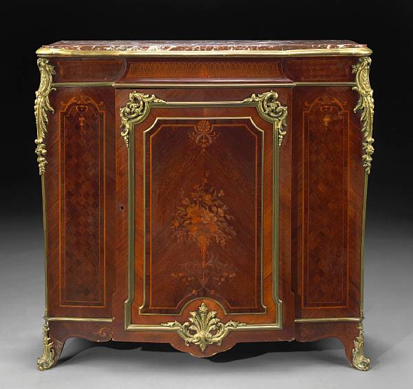 Appraisal: A Louis XV XVI transitional style gilt bronze mounted marquetry