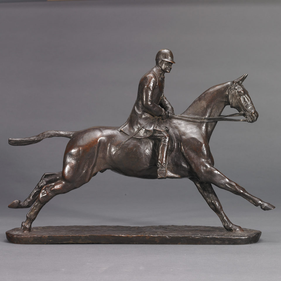 Appraisal: Herbert Haseltine American - THOROUGHBRED HORSE AND RIDER FOXHUNTER patinated