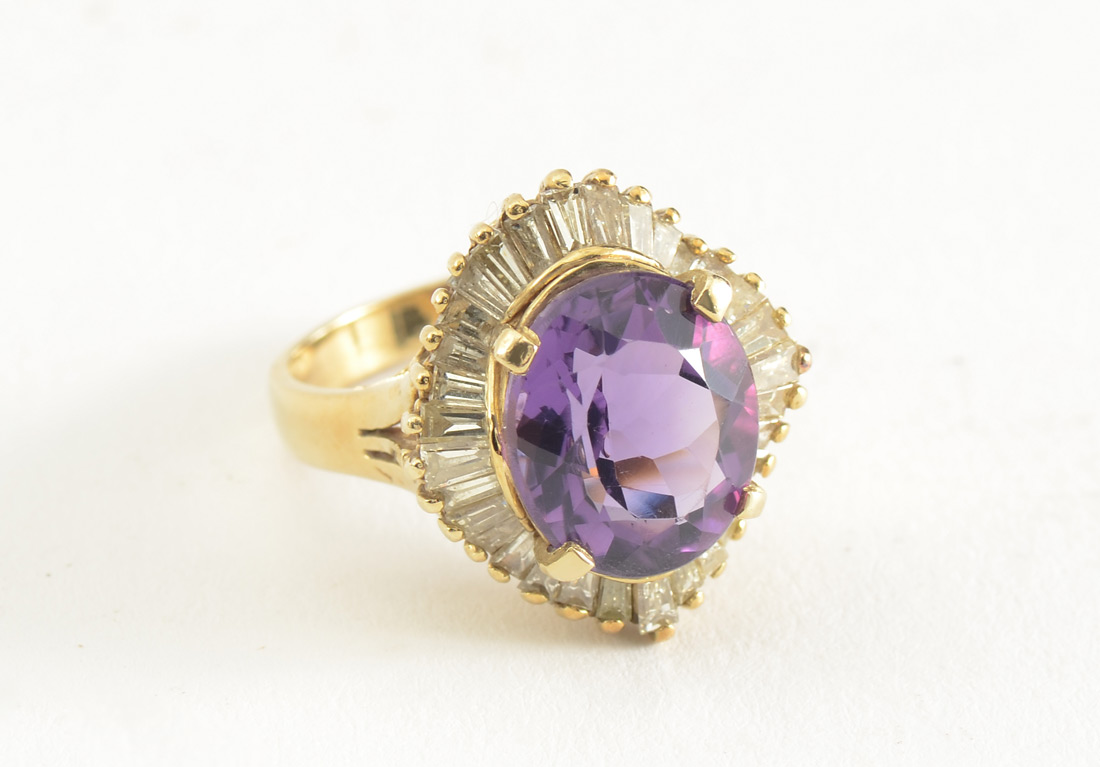 Appraisal: K CT AMETHYST AND CTW DIAMOND RING K Yellow Gold