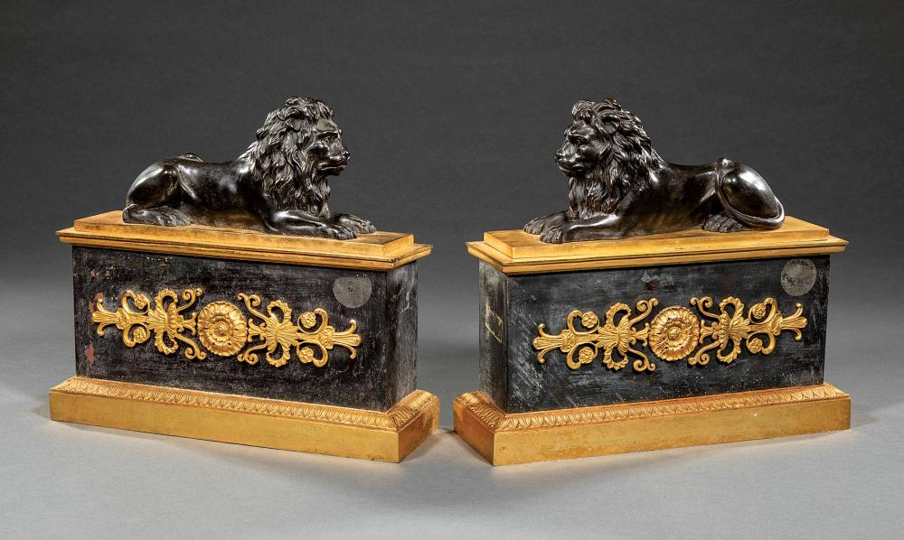 Appraisal: Pair of Empire-Style Gilt and Patinated Bronze Figural Chenets th