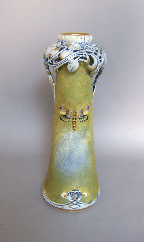 Appraisal: Templitz amphora art nouveau pottery vase h