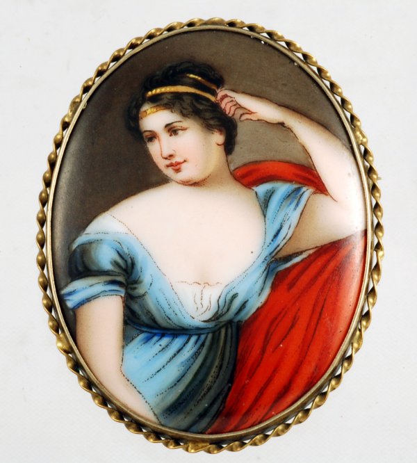 Appraisal: Porcelain portrait brooch Yellow gold filled frame with pin stem