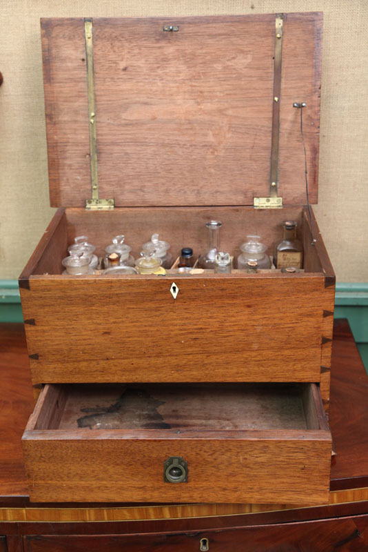 Appraisal: MEDICINE CHEST Walnut with lift lid ivory escutcheon and lower