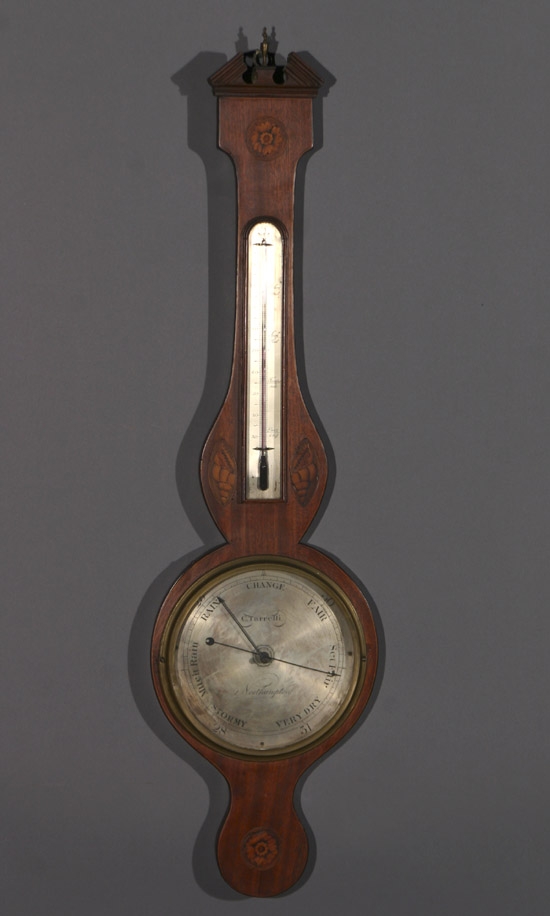 Appraisal: George III Style Satinwood Inlaid Mahogany Barometer C Tarrelli Northampton