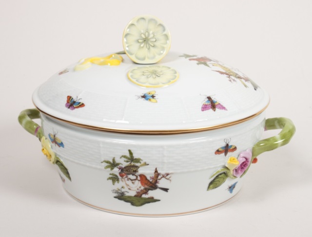 Appraisal: Herend porcelain covered vegetable dish with lemon-form handle in the