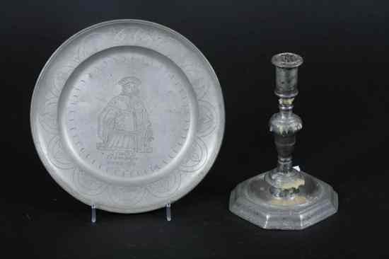 Appraisal: TWO PIECES CONTINENTAL PEWTER Including an th century candlestick in