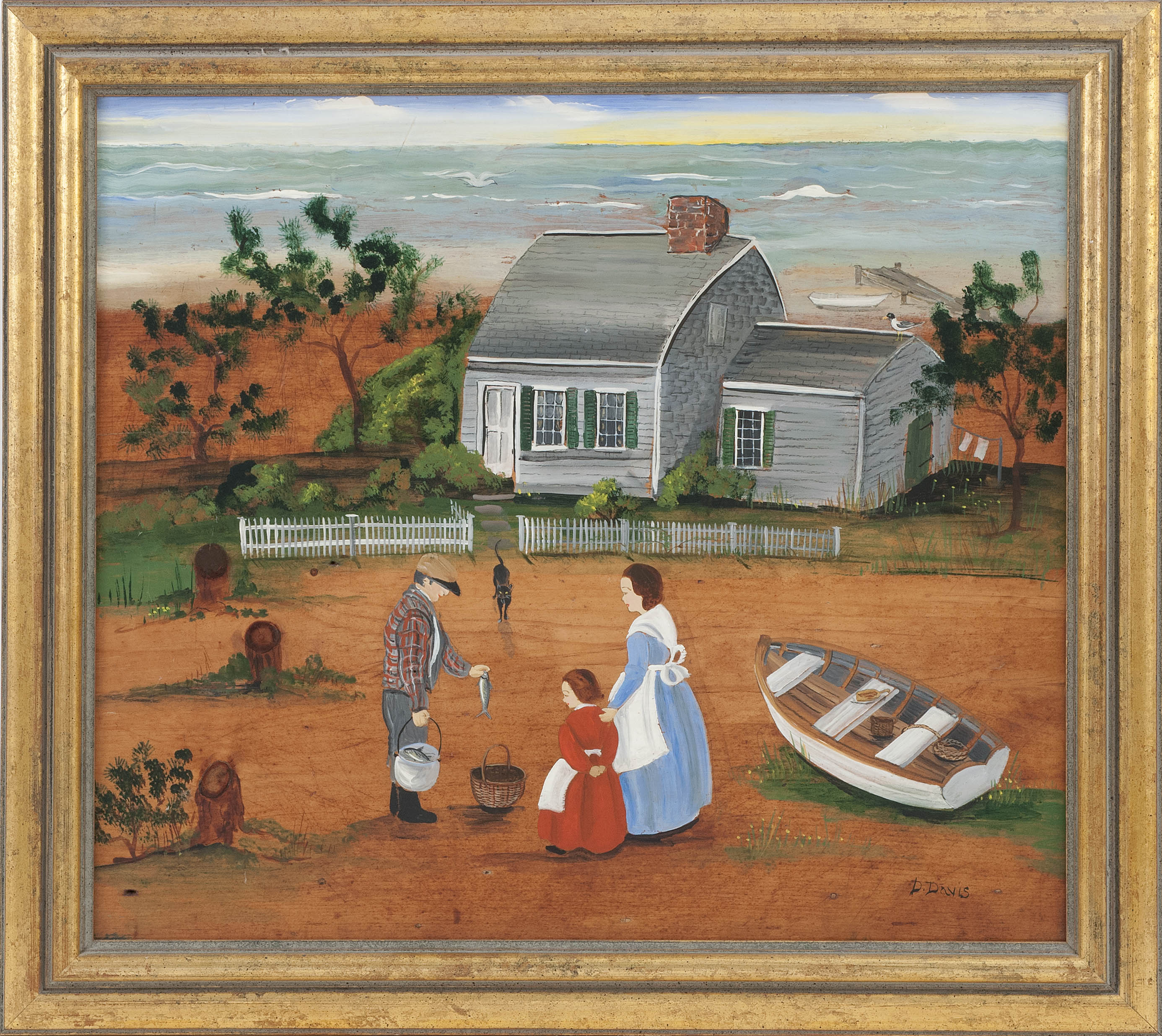 Appraisal: DOROTHY DAVISMassachusetts - Mother and Daughter with a Fisherman Signed