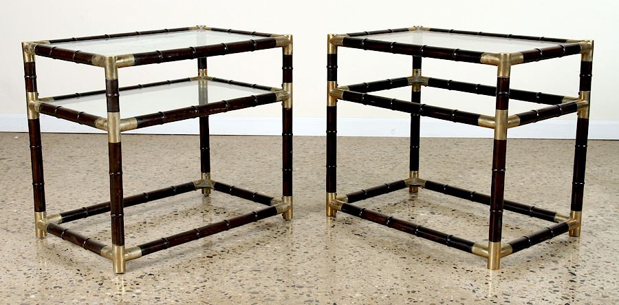 Appraisal: PAIR BRASS GLASS SIDE TABLES MANNER BILLY HAINES A pair