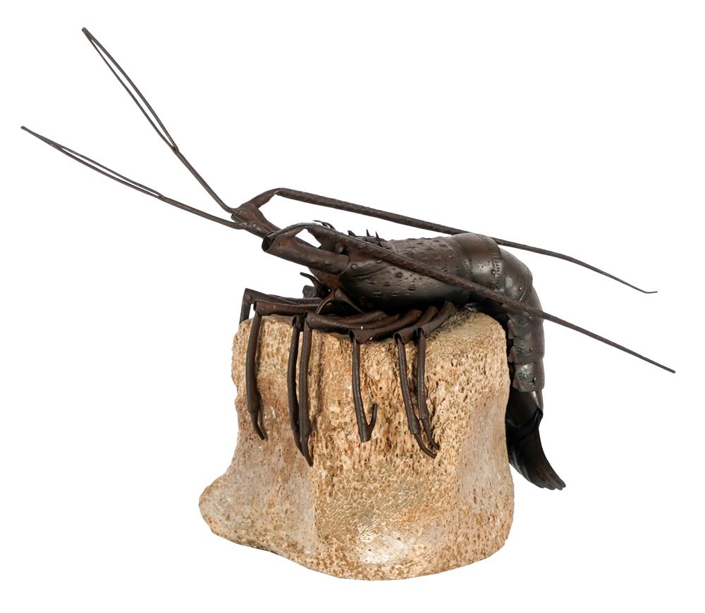 Appraisal: JAPANESE RETICULATED LOBSTER FIGUREpatinated metal signed to underside with fossilized