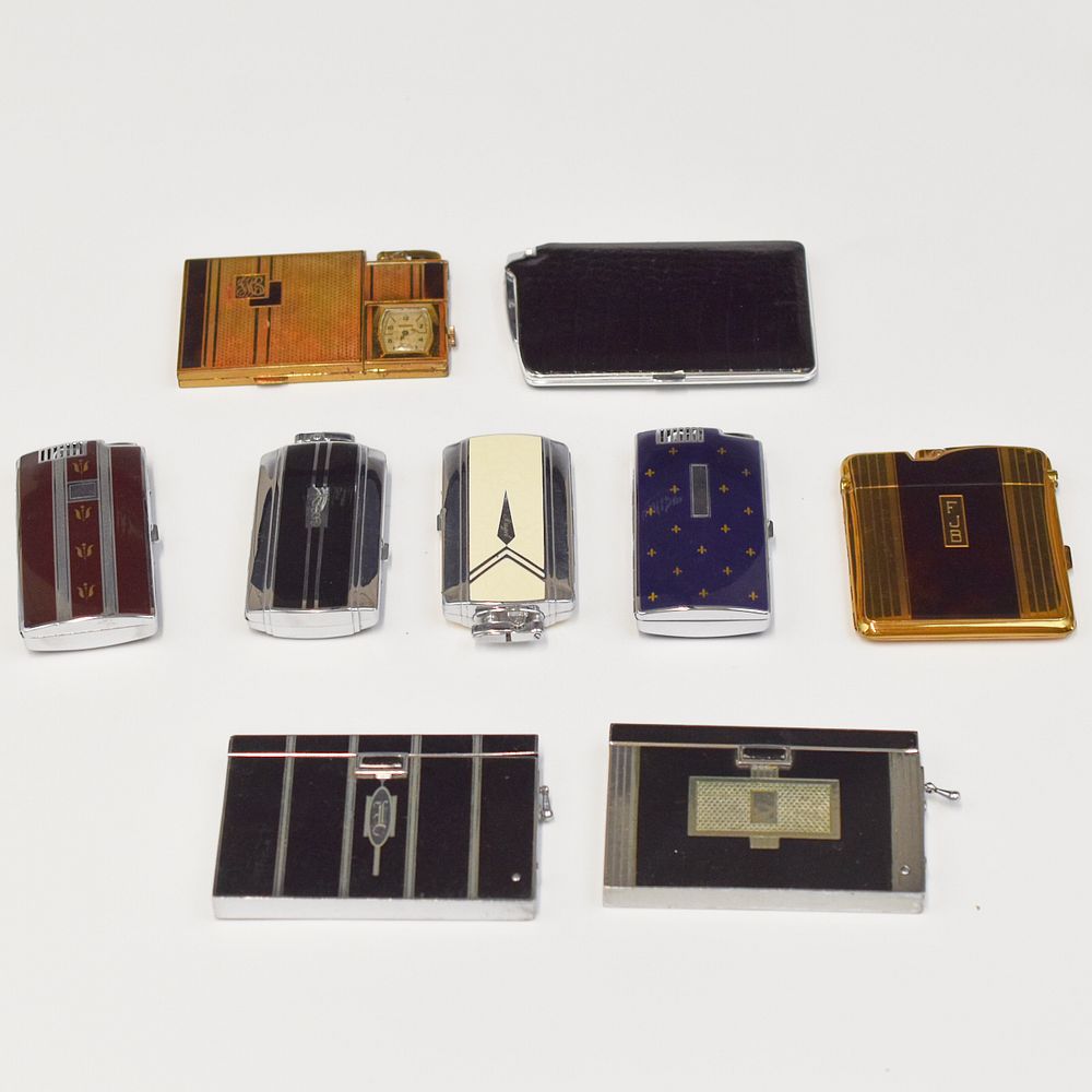 Appraisal: Grp Ronson Combo Cigarette Case and Lighters Ronson United Kingdom