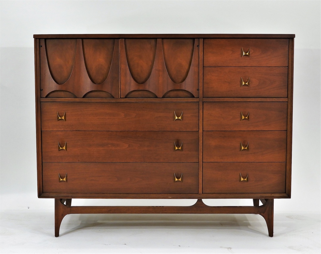 Appraisal: BROYHILL BRASILIA MCM CARVED WALNUT WOOD DRESSER United States Circa