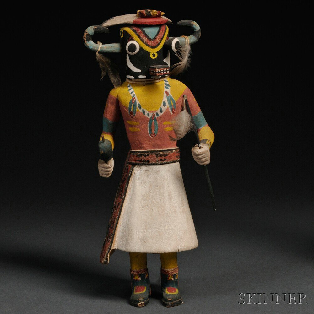 Appraisal: Hopi Polychrome Carved Wood Kachina Ho-o-te carrying a rattle and