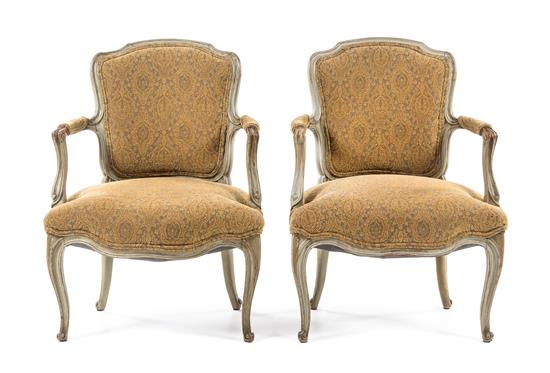 Appraisal: Sale Lot A Pair of Louis XV Painted Beechwood Fauteuils