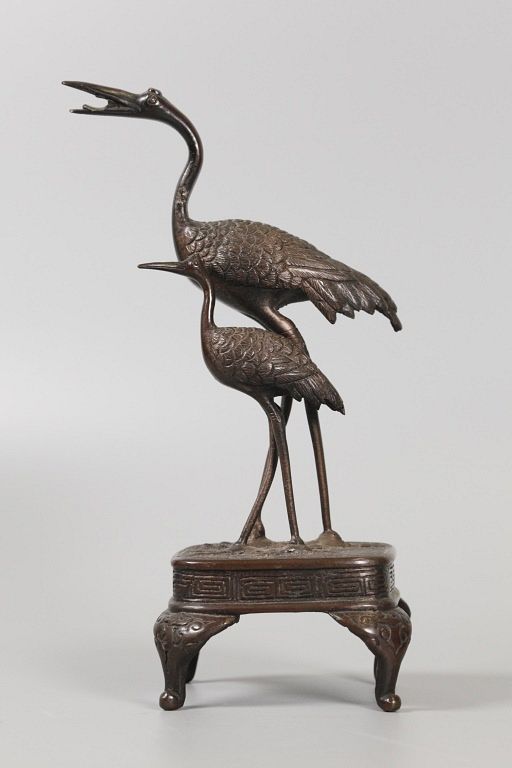 Appraisal: Asian bronze crane sculpture possibly th c in H Notice