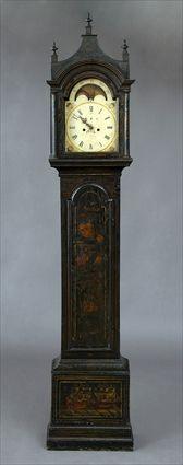 Appraisal: GEORGE III BOTTLE-GREEN JAPANNED LONGCASE CLOCK The arched cresting above