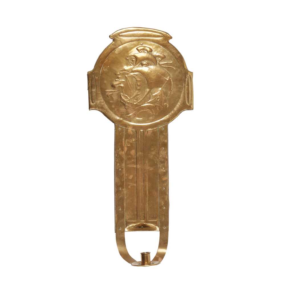 Appraisal: MARION HENDERSON WILSON - BRASS CANDLE SCONCE CIRCA repouss decorated