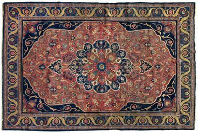 Appraisal: Tabriz rug central medallion with pendants on salmon field corner