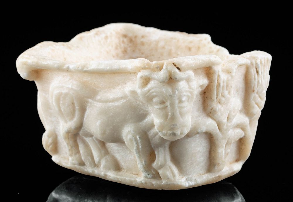 Appraisal: Sumerian White Marble Vessel w Animals Ancient Near East Mesopotamia