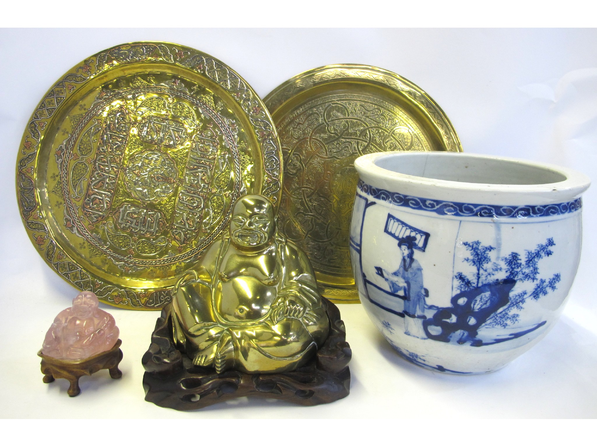 Appraisal: Group of Asian items including gilt metal seated Buddha blue