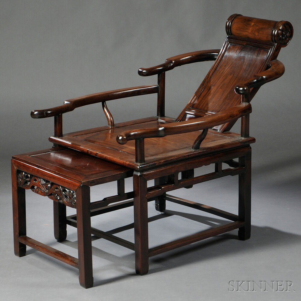 Appraisal: Double-armed Reclining Chair China th century hardwood the seat a