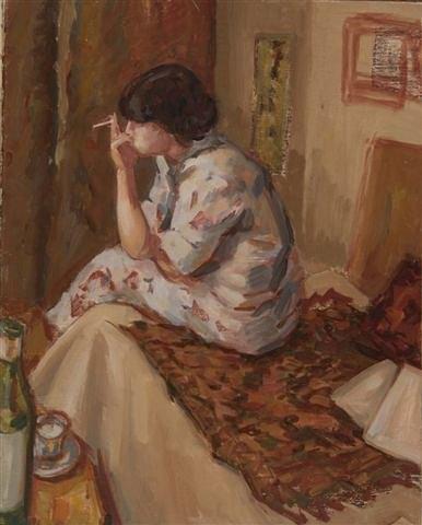 Appraisal: ROBERT KNIGHT British - The Pensive Lady oils on canvas