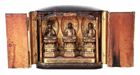 Appraisal: Japanese carved polychrome giltwood and lacquered shrine late Edo period