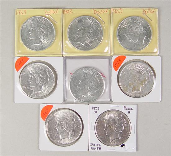 Appraisal: Eight Peace Dollars in AU BU Grades Dates include coins