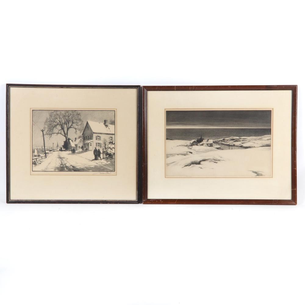 Appraisal: TWO WINTER SCENIC PRINTS PENCIL SIGNED GORDON GRANT GLOUCESTER LITHOGRAPH