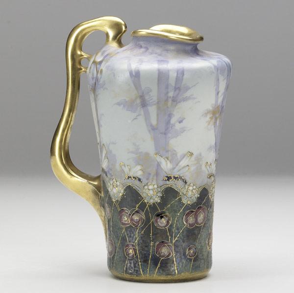 Appraisal: RIESSNER STELLMACHER KESSELAmphora porcelain pitcher with insects and rosesLight wear