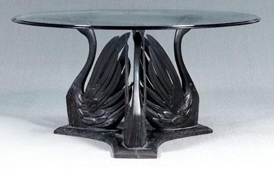 Appraisal: Bronze swan form glass top table round beveled glass top