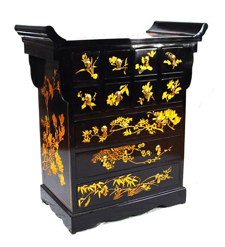 Appraisal: GOLD DECORATED CHINESE MULTI DRAWER CABINET Measures '' high x