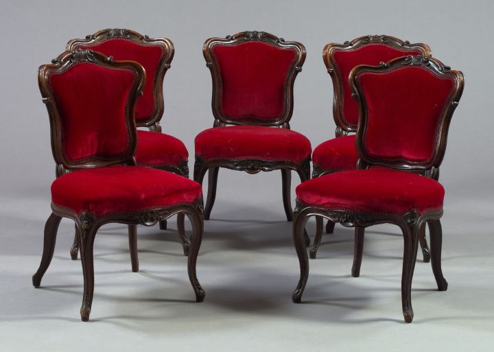 Appraisal: Suite of Five Provincial Louis XV-Style Mahogany Dining Chairs mid-