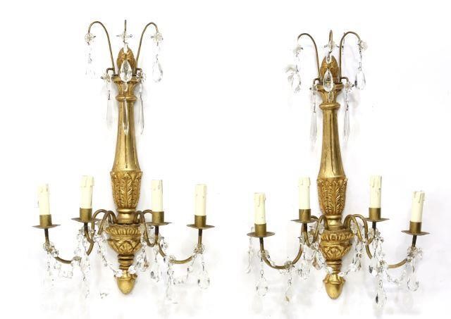 Appraisal: pair Italian giltwood wall sconces th c half pilasters with