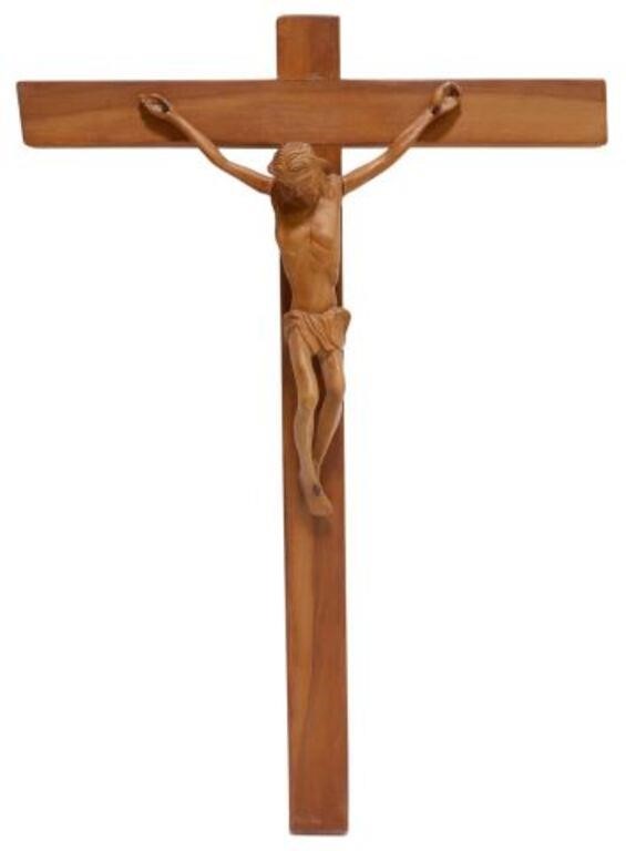 Appraisal: French carved walnut wall-mounted crucifix early th c signature inscribed