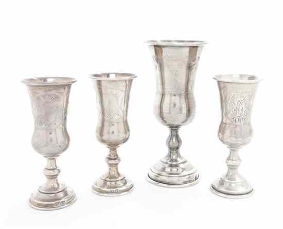 Appraisal: Four Russian Silver Kiddish Cups comprising a pair and two