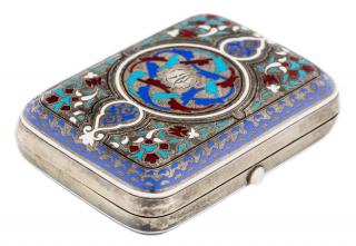 Appraisal: A RUSSIAN SILVER AND CHAMPLEVE ENAMEL PORTE MONNAIE IVAN KHLEBNIKOV