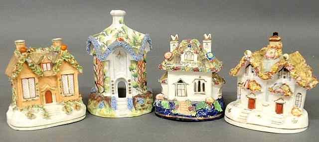 Appraisal: Four th c Staffordshire cottage pastille burners largest h