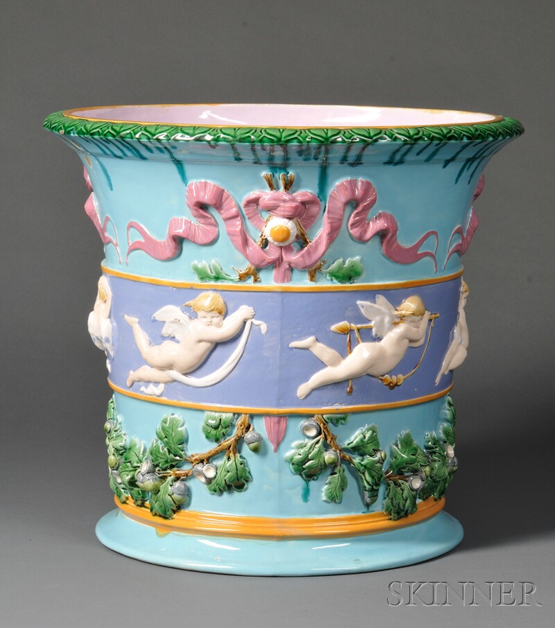 Appraisal: Minton Majolica Jardiniere England late th century the cylindrical form