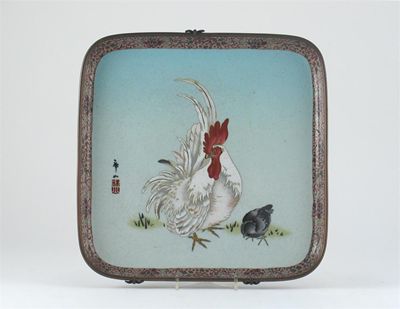 Appraisal: A Japanese cloisonn square tray decorated with a cockerel a