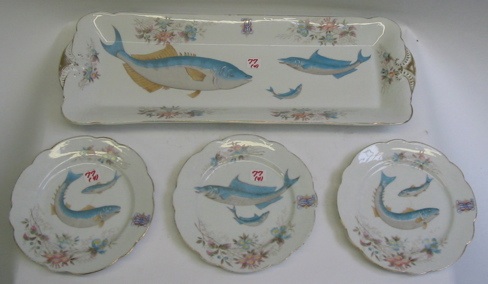 Appraisal: A FOUR PIECE GERMAN FISH SET consisting of hand painted