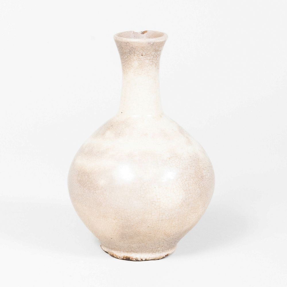 Appraisal: White-Glazed Pottery Wine Bottle Probably Korean in high Condition Staining