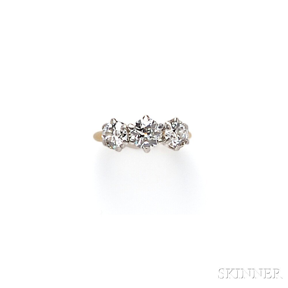 Appraisal: Diamond Three-stone Ring prong-set with three old European-cut diamonds weighing