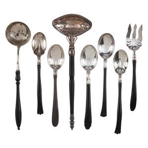 Appraisal: Eight American and Continental Silver and Silverplate Wood-Handled Serving Utensils