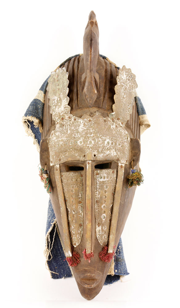 Appraisal: - Ceremonial African Mask Ceremonial African mask fashioned of carved