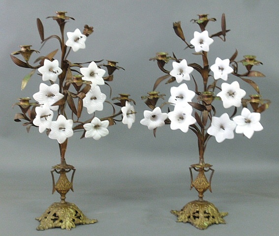 Appraisal: - Unusual pair of cast iron and brass six-light candelabra