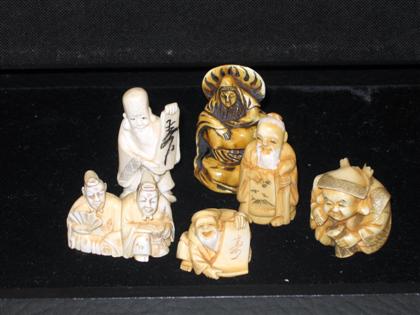 Appraisal: Six Ivory Figural Netsuke Japanese th th c Representing venerable