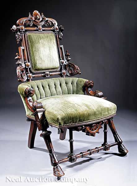 Appraisal: An American Innovative Carved Walnut Armchair late th c branded