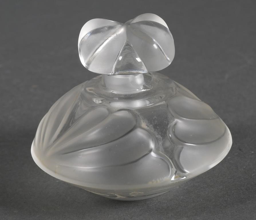 Appraisal: Lalique French crystal glass perfume bottle Frosted glass with floral